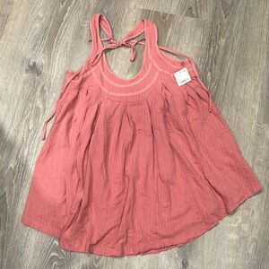 Free People Orange Pink Sleeveless Tie Front Tank